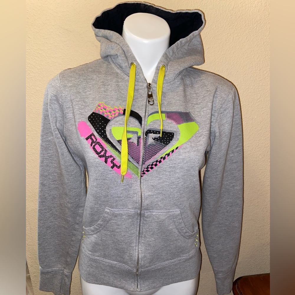 Gray Roxy hooded jacket.